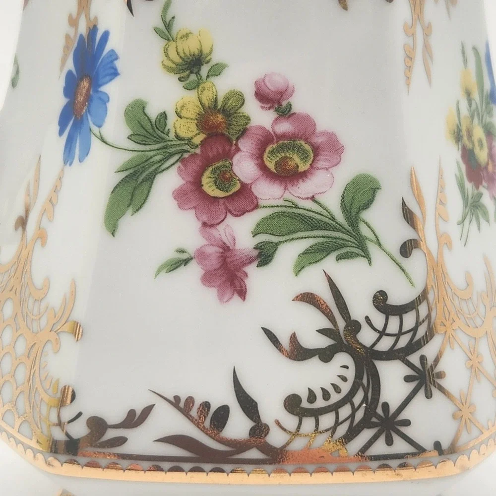 Royal Danube Floral Porcelain Pitcher Gold‎ Filigree Hexagonal Pedestal Base